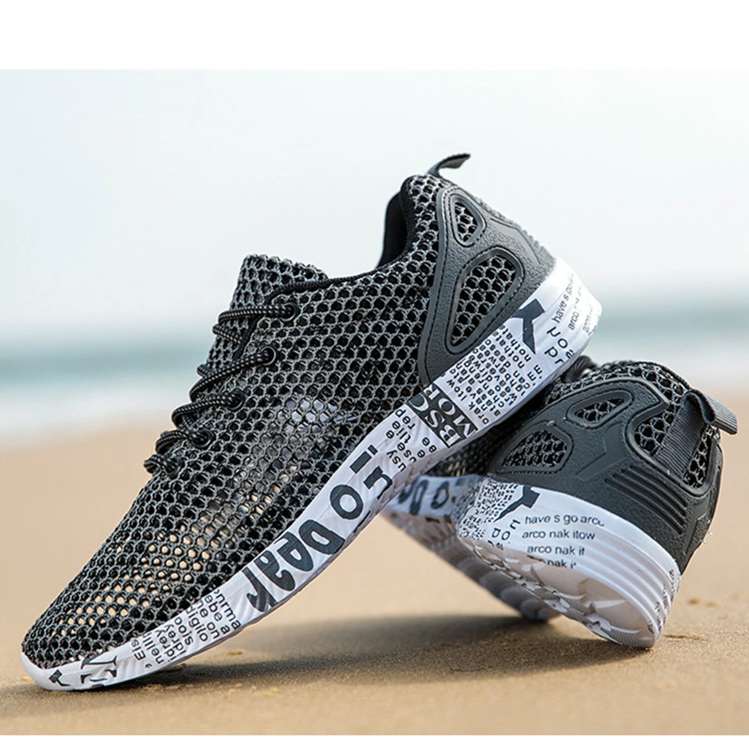 (image for) Men's Breathable Mesh Running Shoes Summer Sport Sneakers Casual Walking Wading Shoes For Outdoor Sport Cycling Shoes